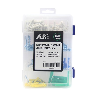 2019 new products 150pack plastic anchor with screws kit packed in big size 8 compartment pp box