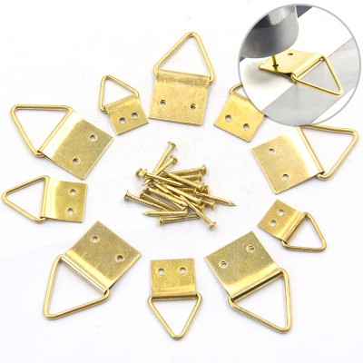 Gold  2 hole Triangle Ring Hanger for hanging Photo Picture Frame Hooks with nail