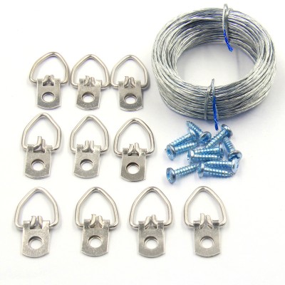 50Feet Steel Wire with 10Pack Heavy Duty D-Ring Picture hanger Kits for Hanging Clock Paintings Artwork